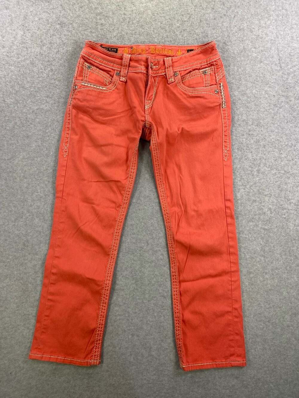 Rock Revival Scarlett Coral Orange Capri Jeans